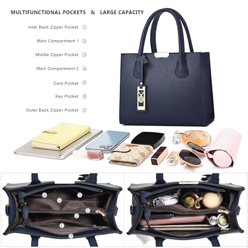 CHICAROUSAL Crossbody Purses and Handbags for Women PU Leather Tote Shoulder Bags Top Handle Satchel - color: Liz Navy Blue