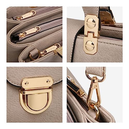 Dasein Women Satchel Handbags Top Handle Purse Medium Tote Bag Vegan Leather Shoulder Bag - color: Stone
