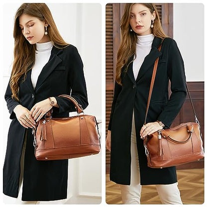 HESHE Genuine Leather Purse for Women Satchel Tote Bags Shoulder Handbags - color: Sorrel