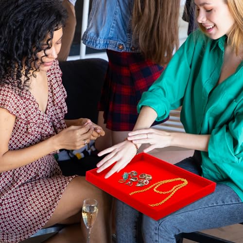 Jewelry Tray, 4 Pack Jewelry Organizer Velvet Jewelry Tray Stackable Jewelry Trays, Necklace & Earring Holder, Divided Bracelet & Ring Storage, 13.8"x9.5"x1.2" - Elegant Display Case (Red) - color: Red