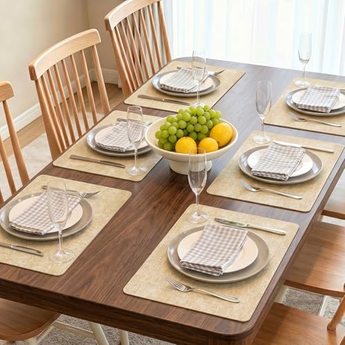 Newise Faux Leather Placemats Set of 6, Waterproof, 18''×12'', Beige | Heat Resistant Wipeable Table Mats, Dual-Sided Place Mats for Patry Kitchen Dinner - color: Beige