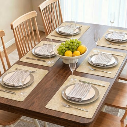 Newise Faux Leather Placemats Set of 6, Waterproof, 18''×12'', Beige | Heat Resistant Wipeable Table Mats, Dual-Sided Place Mats for Patry Kitchen Dinner - color: Beige
