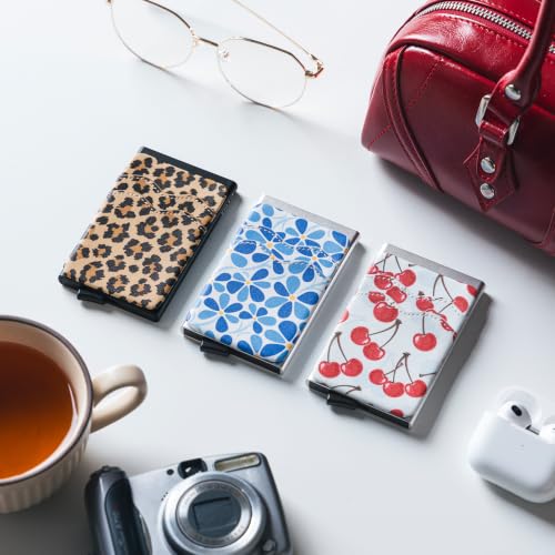 VULKIT Card Holder Pop Up Slim Wallet With Extra Leather Pocket Slots RFID Blocking Credit Card Case for Men and Women - color: Leopard Chic