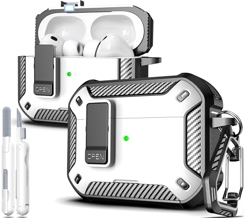 for AirPods Pro 3 Case with Lock Magnetic Lid MagSafe, White | Compatible Apple AirPods Pro 3, Compatible MagSafe, Protective Case with Cleaner Kit & Carabiner, Powerful Drop Protection - color: FK-White, size: Airpods Pro 3