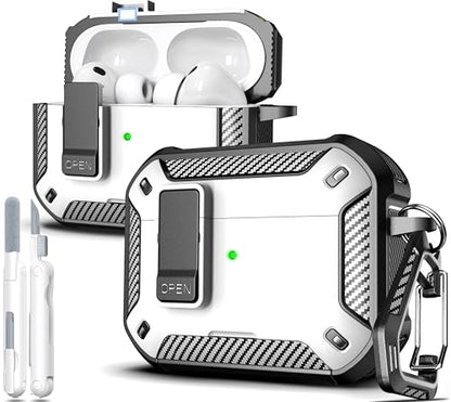for AirPods Pro 3 Case with Lock Magnetic Lid MagSafe, White | Compatible Apple AirPods Pro 3, Compatible MagSafe, Protective Case with Cleaner Kit & Carabiner, Powerful Drop Protection - color: FK-White, size: Airpods Pro 3