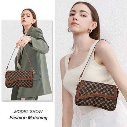 KKXIU Shoulder Bag for Women Small Hobo Handbags Cute Mini Clutch Purses | Classic Trendy Retro Underarm Crossbody Bag with Detachable Straps, Zipper Closure - color: Brown Flower