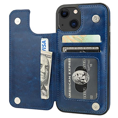 ONETOP for iPhone 13 Wallet Case with Card Holder,Blue | Kickstand,ID/Cash Holder,Case Wallet with Card Slots,Double Magnetic Clasp,Durable PU Leather Shockproof Cover for Women Men - color: Blue
