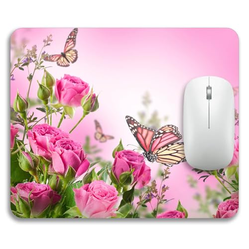 Beautiful Flowers Plants Mouse Pad Rubber Base Mouse Mat Non-Slip Mousepad for Office Desk Laptop Computer Mouse Pads - color: 07-Butterfly