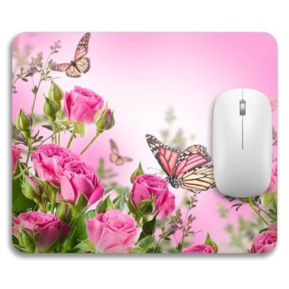 Beautiful Flowers Plants Mouse Pad Rubber Base Mouse Mat Non-Slip Mousepad for Office Desk Laptop Computer Mouse Pads - color: 07-Butterfly