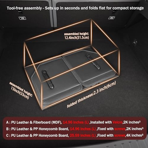Trunk Organizer,car organizers and storage,black Leather Storage Box with lid,Fiberboard,Collapsible(15''L x 13''W x 12.4''H,2K inches³) - size: 15"L×13"W×12.4"H, 9lbs, 2K in³