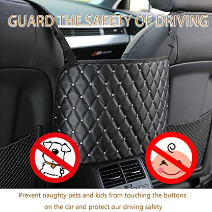 Car Net Pocket Handbag Holder with Diamond Bling Driver Netting Pouch, Handbag Holder Front Seat, Barrier of Backseat Pet Kids Storage & Pocket (Black with Diamond) - color: Black with Diamond