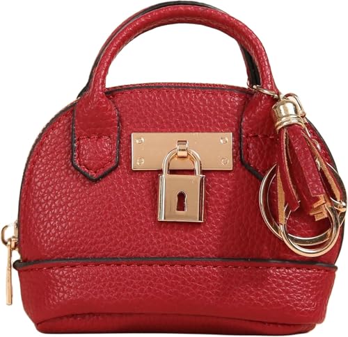 Womens Unique Change Purse Creative Mini Tote Bag Charms Leather Coin Keychain Wallet (Red) - color: Red
