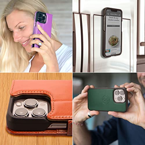 Dreem Vegan Leather Magnetic Detachable Wallet Case for iPhone 13 | Built-in Phone Stand, RFID Blocking Card Holder Flip Cover, MagSafe Compatible, Gift Box [Fibonacci: Caramel] - color: Caramel, size: iPhone 13