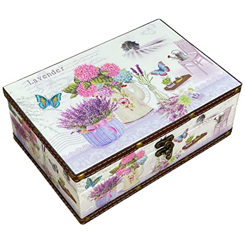 Treasure Box Vintage Wooden + PU Leather Decorative Storage Box With Lid - Trinket, Jewelry & Memento Keepsake Box - Gifts for Kids, Girls, Women & Home Decor (Lavender, Small) - color: Lavender, Small