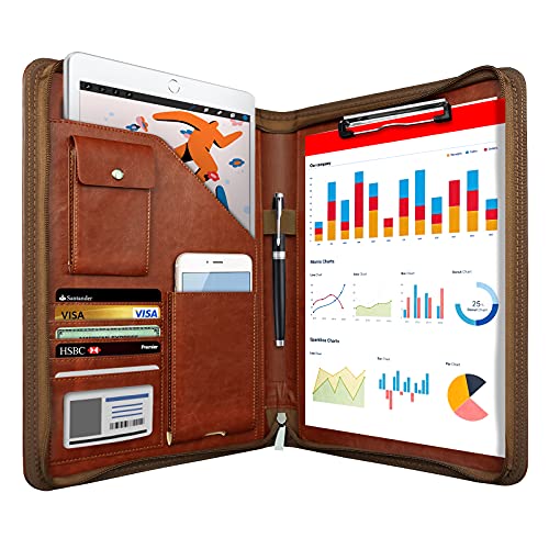 WRIYES Zippered Padfolio Organizer, 10.2 Inch Portfolio Folder, Brown - color: Brown1