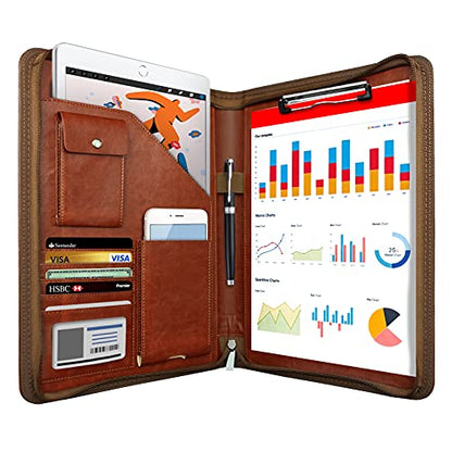 WRIYES Zippered Padfolio Organizer, 10.2 Inch Portfolio Folder, Brown - color: Brown1