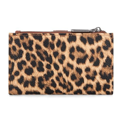 Wrangler Wallet for Women Bifold Card Holder with Zipper and ID Window - color: Leopard Print