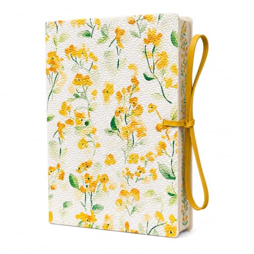 PU Leather Hardcover Notebook – Blue Botanical Floral Cover with Printed Edge Design, 380 Lined Pages, Tie Closure, 8.5" × 6" Writing Journal (Yellow Floral) - color: Yellow Floral