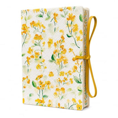 PU Leather Hardcover Notebook – Blue Botanical Floral Cover with Printed Edge Design, 380 Lined Pages, Tie Closure, 8.5" × 6" Writing Journal (Yellow Floral) - color: Yellow Floral