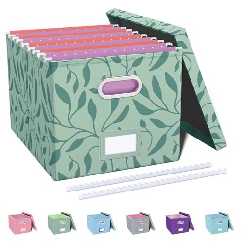 File Organizer with Lid, File Box, File Cabinet for Letter File Folder Storage, Hanging File Organizer for Office/Decor/Home,Document Organizer, 1 Pack,Leaf Green-Box Only - color: Leaf Green, size: 1 pack