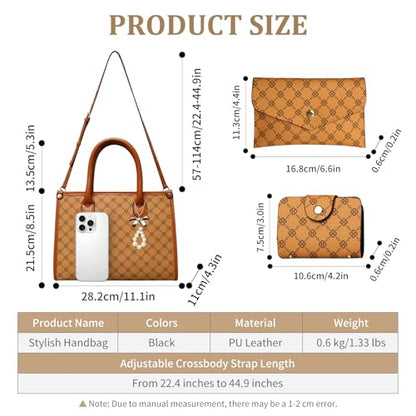 Women Handbag Fashion Satchel Shoulder Tote Top Handle Bag | Sturdy Structured, Spacious, PU Leather, Plaid, Bow, 3pcs, Coin Purse and Small Card Holder, Versatile for Daily Work - color: Yellow