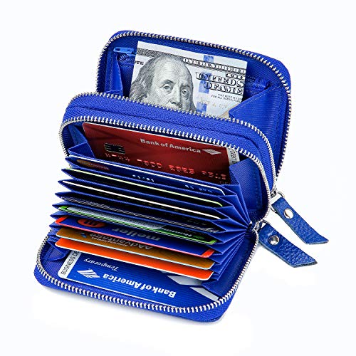 KALMORE Wallets for Women Genuine Leather Double Zipper RFID Blocking Purse with Coin Pocket - color: Blue