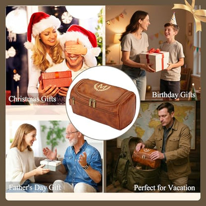 OXYEFEI Personalized Toiletry Bag for Men,Personalized Gifts for Men,Engraved Initial PU Leather Mens Toiletry Travel Shaving Travel Essentials Toiletries Bag for Him Birthday (B, Light Brown) - color: Light Brown, style: B