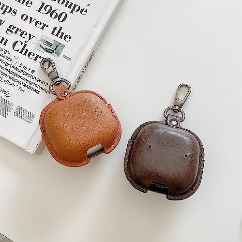 for Samsung Galaxy Buds 4 / Buds 4 Pro Leather Case with Keychain Lock, Stylish Retro PU Leather Wireless Charging Earbuds Protective Cover for Galaxy Buds4 / Buds 4Pro for Women Men (Brown) - color: Brown