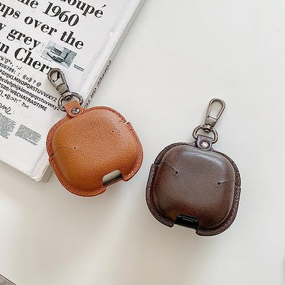 for Samsung Galaxy Buds 4 / Buds 4 Pro Leather Case with Keychain Lock, Stylish Retro PU Leather Wireless Charging Earbuds Protective Cover for Galaxy Buds4 / Buds 4Pro for Women Men (Brown) - color: Brown