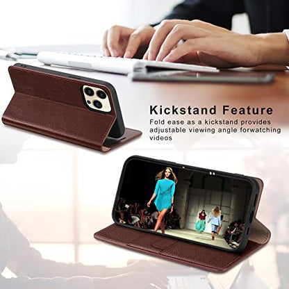 Belemay Compatible with iPhone 15 Pro Max Case Wallet-Genuine Leather-RFID Blocking Card Holders-Shockproof TPU Shell-Kickstand-Durable Flip Cover Book Folding Phone Case Women Men (6.7-inch) Brown - color: Brown, size: iPhone 15 Pro Max