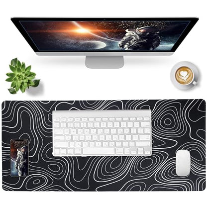 Bloss XL Topographic Mouse Pad Long Desk Mat, Black Mouse Keyboard Pad, Desk Pad, Large Gaming Mouse Mat Non-Slip Rubber (31.5 x 15.7 x 0.12 Inches) - color: Topographic-no Wrist Rest, size: 31.5 in x 15.7 in x 0.12 in