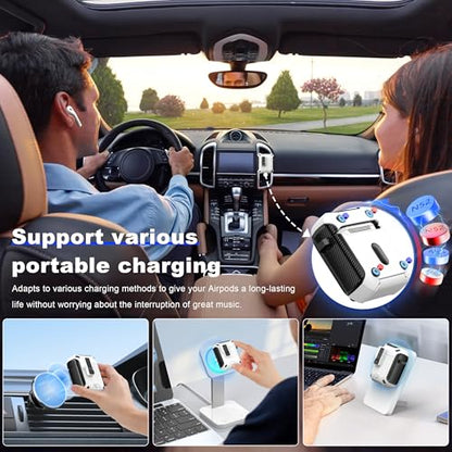AirPods 2 Case with Lock Magnetic Lid Phone Stand, White | Compatible with Apple AirPods 2(2019) and AirPods(2016) Case with Cleaner Kit & Keychain, Powerful Drop Protection - color: T-White, size: AirPods 2 Case