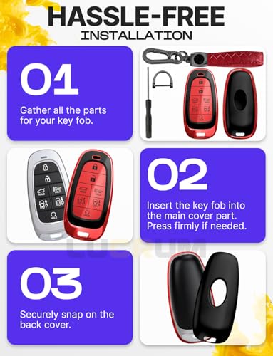 Lucrum Compatible with Hyundai Key Fob Cover & Keychain | Fits Santa Fe, Sonata, Tucson, Grandeur, Ioniq 5, Palisade, Nexo - For 7 Button Remote (2019-2025) - Red and Black - color: Red & Black, style: 7 Buttons_1