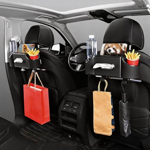 2 Pack Multifunctional Back Seat Car Organizer with Cup Holders, Tissue Box Holder, Phone Stand and Hooks, 4 in 1 Car Backseat Storage Box, Car Seat Back Organizer for Sedan SUV MPV(Black) - color: Black-2Pack