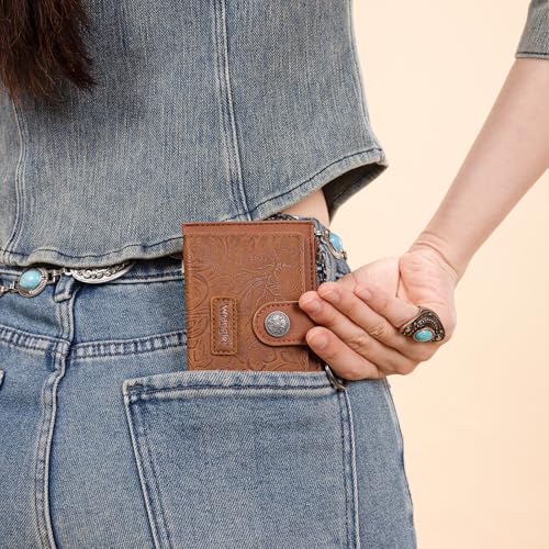 Montana West X Wrangler Small Womens Wallet Slim Credit Card Holder Minimalist Brown Keychain Wallet Compact Western Card Organizers - color: Brown