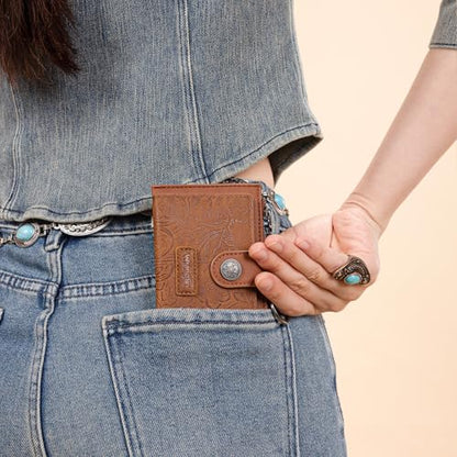 Montana West X Wrangler Small Womens Wallet Slim Credit Card Holder Minimalist Brown Keychain Wallet Compact Western Card Organizers - color: Brown