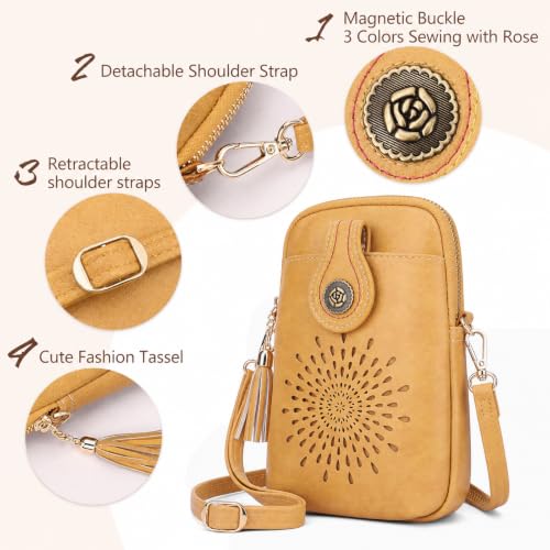 APHISON Small Crossbody Bags for Women, Lightweight Vegan Leather Cell Phone Purse, Cute Purses with Tassels - color: 03-s-yellow