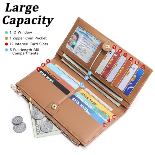 Ultra Slim Womens Wallet Bifold RFID Blocking Credit Card Holder for Women - color: Tc-Light brown