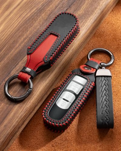 Leather Key Fob Cover Case for Mazda CX-5, 3, 6, MX-5 Miata | 2009-2026 fit, 2-5 button fobs, protects from scratches, drops and daily wear, clear TPU button window, black - color: Black