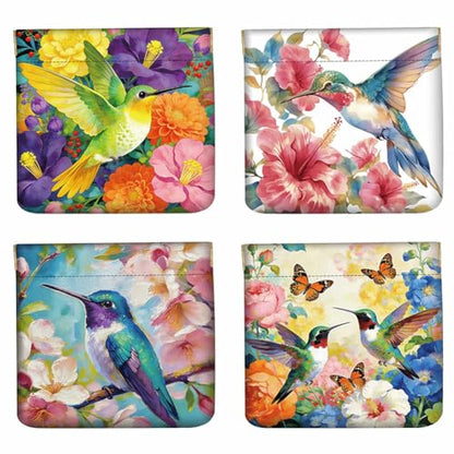 4Pcs 4 Styles Leather Hummingbird Coin Purse 4.7 x 4.3 Inch Mini Squeeze Pouch Bird Flower Pattern Small Wallet Waterproof Durable Change Bag for Women Men Shopping Daily Use Birthday Gift - color: Bird