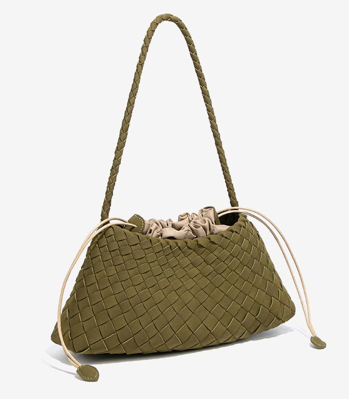 Woven Hobo Bags Women Trendy Suede Bucket Purse Shoulder Bag Tote Handbag - color: Suede-olive
