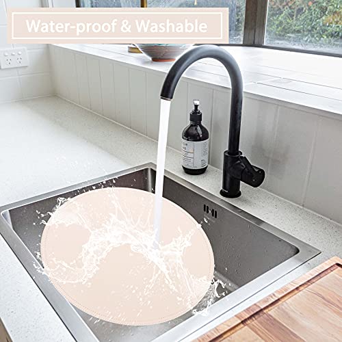 Set of 4 Faux Leather Round Placemats and Coasters, Coffee Mats Kitchen Table Mats, Waterproof, Easy to Clean for Kitchen Dining Round Table - color: A Beige, size: Set of 4