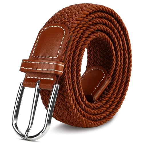 Multicolored Woven Stretch Belt for Men and Women, Braided Elastic Golf Belts Jeans Casual Pants Sport Belt - color: Brown, size: for Waist Size 38"-42"