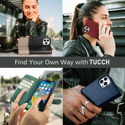 TUCCH Case Wallet for iPhone 14 Pro Max, RFID Blocking Folio, Dark Blue | 4 Card Holders, Kickstand, PU Leather, Magnetic Closure, Shockproof TPU Shell, Protective Flip Cover - color: Dark Blue