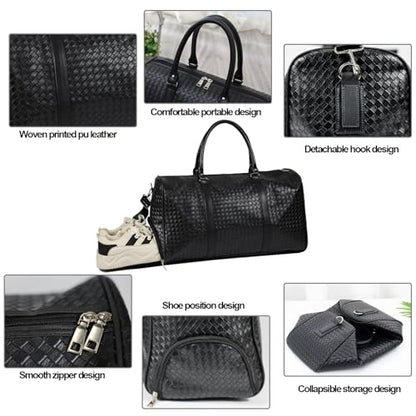27L Small Travel Duffle Bag Weekender Bags for Women and Men with Shoe Compartment Foldable Waterproof Toiletry Bag Hospital Bags for Labor and Delivery Gym Bag (Black with shoes) - color: Black with shoes