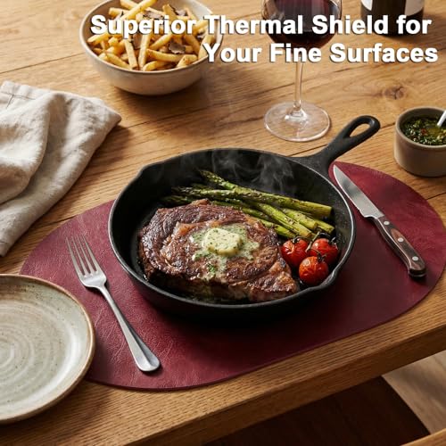 Placemats, Oval Placemats 2mm Ultra Thick Faux Leather Table Mats, Heat Resistant Waterproof Wipeable Dining Mats for Kitchen Table, Set of 12, Wine Red - color: Wine Red, size: Placemats set of 12
