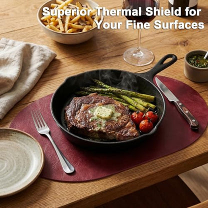 Placemats, Oval Placemats 2mm Ultra Thick Faux Leather Table Mats, Heat Resistant Waterproof Wipeable Dining Mats for Kitchen Table, Set of 12, Wine Red - color: Wine Red, size: Placemats set of 12