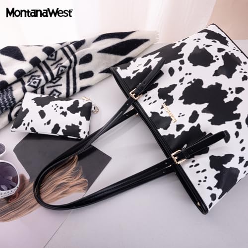 Montana West City Tote Bags Purses and Handbags for Women Causal Bag - color: Cow Print Black
