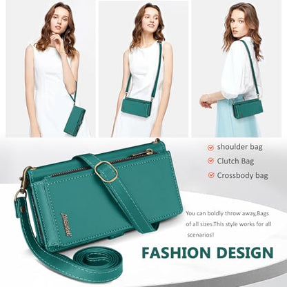 for Samsumg Galaxy S26 Wallet Case, Detachable Magnetic Phone Case,Faux Leather Strap Wallet,with RFID Blocking,Zipper Card Holder,Shoulder Straps (Green) - color: Green, size: Samsumg Galaxy S26