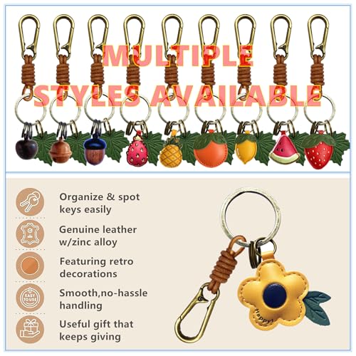Retro Leather Fruit Leaf Keychain,Bag Charm,Key Organizer for Women - color: Yellow